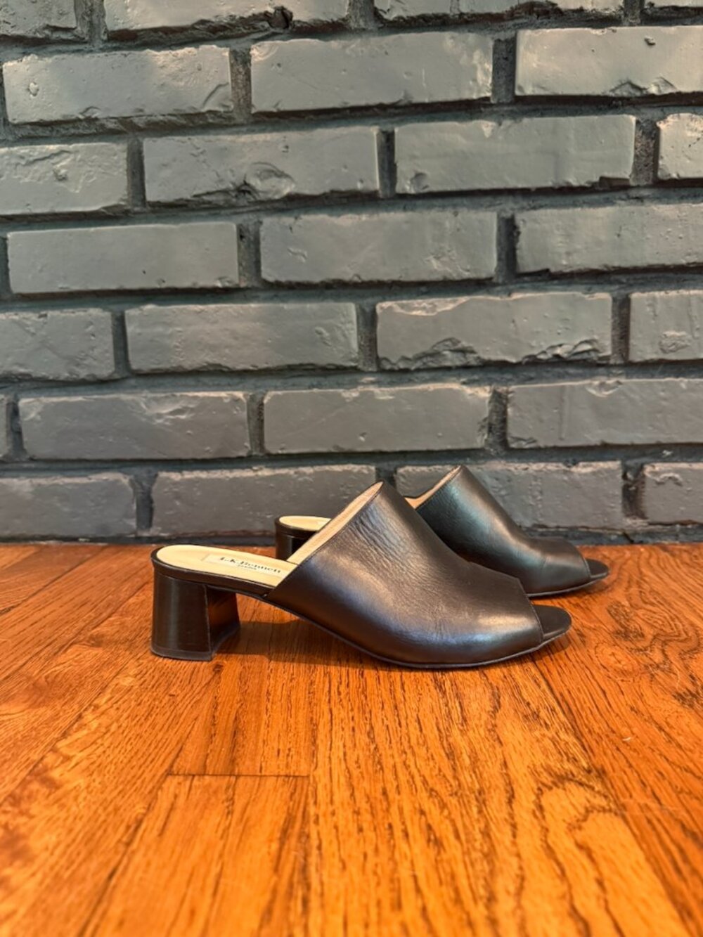 L.K. Bennett Black Leather Block Heel Slides Mules Size 39.5